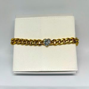 TITANIUM STEEL CHAIN LINK BRACELET WITH ZIRCON CRYSTAL HEART PENDANT